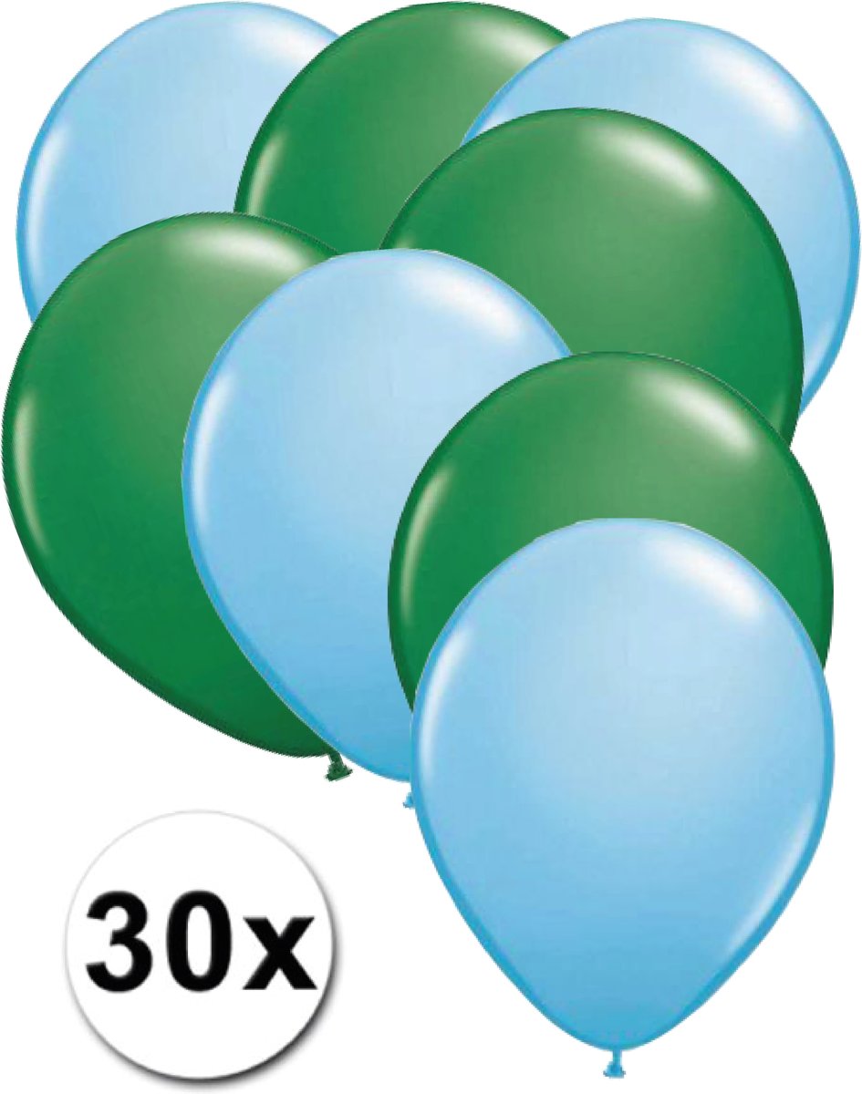 Ballonnen Licht blauw & Groen 30 stuks 27 cm